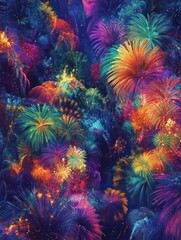 Vibrant fireworks display filling the frame with colorful explosions and sparks.
