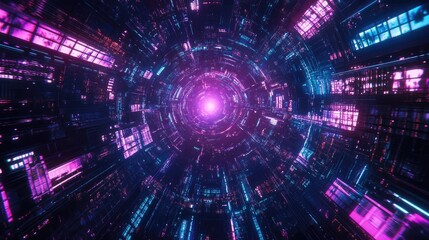 Fototapeta premium A high-resolution image of a digital globe with dynamic trade connections, glowing neon paths, cyberpunk-inspired, deep blues and purples 