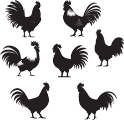 Rooster and Hen Silhouettes