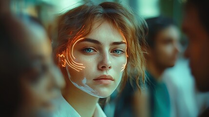 Futuristic Human Network: Central Portrait with Neon Connectivity - Perfect for Sports Room Décor and Modern Art Enthusiasts