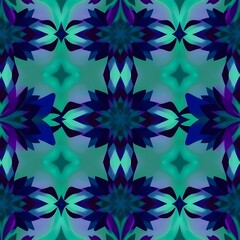 Fototapeta premium Kaleidoscope of Blue and Green: A mesmerizing pattern of overlapping shapes, creating a dynamic and captivating visual experience. This abstract design is perfect for backgrounds, textiles.