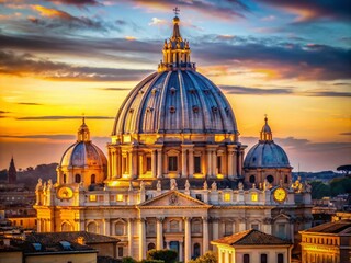 Obraz premium St. Peter's Basilica Dome: Rome Architectural Photography, Vatican City Panorama, Italian Renaissance Architecture, Stunning Cityscape Views