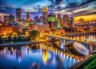 Obraz premium St. Paul Skyline Night Photography: Dramatic Low Light Cityscape, Urban Nightscape, Minnesota's Capital at Dusk