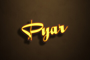 Yellow Neon Light Text Effect of Hindi word Pyar on Golden background.