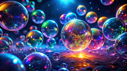 Stunning 3D Bubble Wallpaper, Night Photography, Abstract Background, Dark, Neon, Glowing, Deep Space, Galaxy, Cosmic,  Fantasy, Surreal,  Digital Art, Sci-Fi,  Awesome, Incredible,