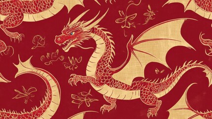 Intricate Red Dragon Illustration on Rich Textured Background