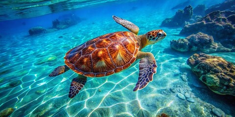 Obraz premium Stunning Aerial Drone Shot Sea Turtle Ocean Wildlife Conservation Nature Photography