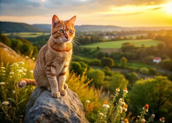 Obraz premium Stunning Aerial Drone Shots of Orange Short Hair Cats: Majestic Felines from Above