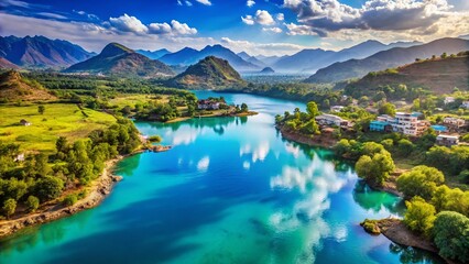 Fototapeta premium Stunning Aerial Hindi Blue Landscape Drone Photography - High-Resolution Images