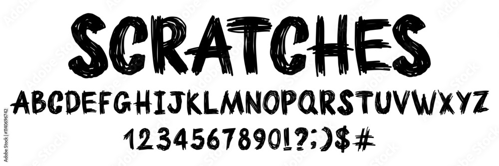 Fototapete creative font scratched by pen. vector set of hand drawn letters in grunge style on a white isolated