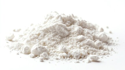 Close-up of fine white flour pile on a clean surface.