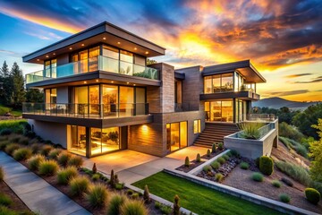 Obraz premium Stunning Architectural Photography: Two Homes, Modern Design, Luxury Real Estate, Dream Homes, House Exterior, Home Design Ideas