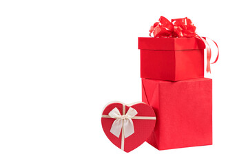 Valentine's Day Red Gift Boxes and Heart Shaped Packaging on isolated background