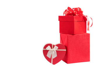 Valentine's Day Red Gift Boxes and Heart Shaped Packaging on isolated background