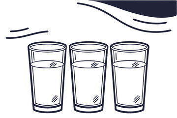 An icon featuring 11 simple, identical 200 ml transparent glasses filled with water. The glasses are evenly spaced and aligned, with a minimalistic and clean design. The background is plain or slightl