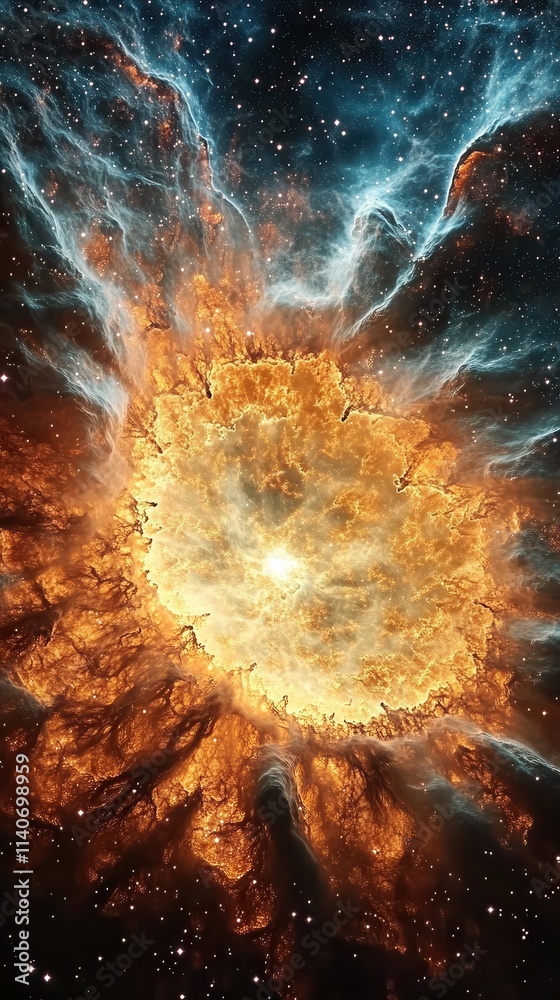 Aufkleber close-up view of a mesmerizing supernova explosion showcasing vibrant colors and cosmic energy in th