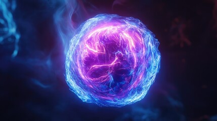 Abstract glowing plasma energy orb, swirling motion, blue and purple neon glow, ultra sharp, 8K wallpaper