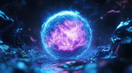 Obraz premium Abstract glowing plasma energy orb, swirling motion, blue and purple neon glow, ultra sharp, 8K wallpaper