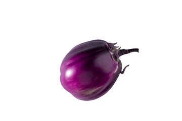 Round Eggplant variety Helios, purple vegetable on isolated background. Raw berry, fresh nightshade...