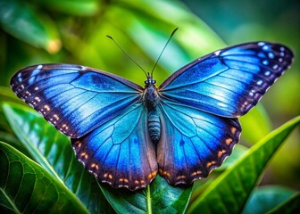 Stunning Blue Butterfly Closeup, High-Resolution Macro Photography, Insect Wings Detail, Nature Photography, Blue Morpho Butterfly Image
