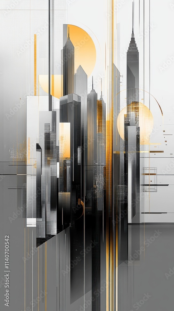 Aufkleber Abstract skyline representation showcasing modern architectural lines and geometric forms in a vibrant city environment