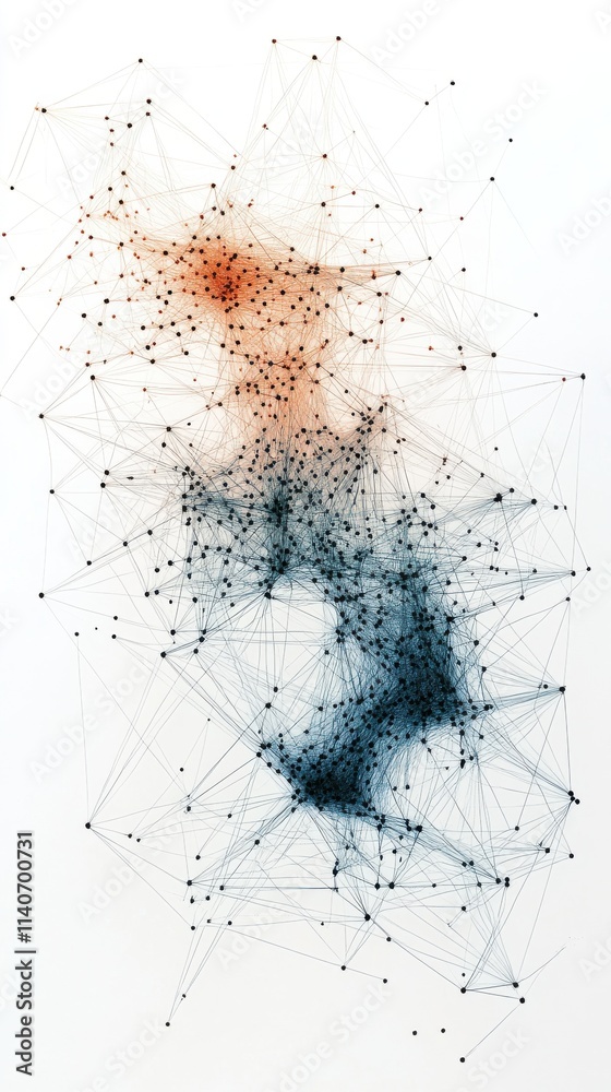 Poster Visual representation of interconnected nodes illustrating complex networks across a digital landscape