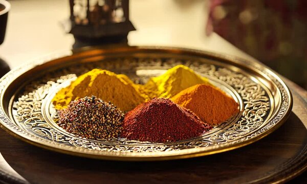 Aromatic Spice Medley on Ornate Brass Tray