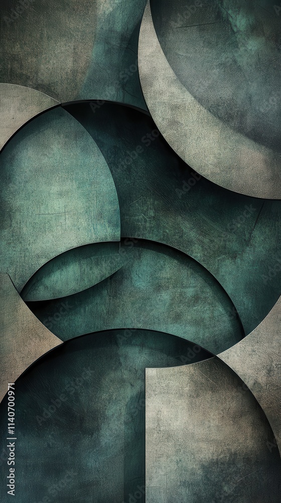 Aufkleber Overlapping circles create a captivating abstract composition with textured tones and intricate shapes