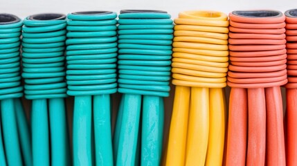 Colorful Bundles of Cables Close-Up View