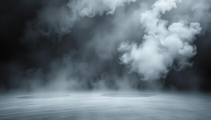 Abstract Smoke fog on black Background white cloudiness, mist or smog moves on black background with beautiful swirling gray smoke