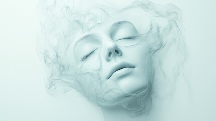 Ethereal portrait with flowing smoke representing calm and serenity.