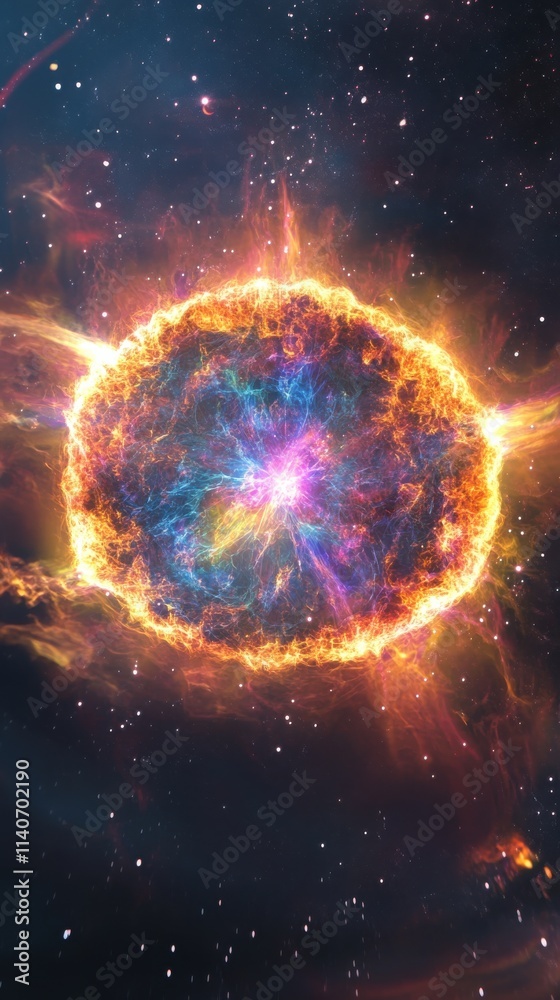 Poster stunning cosmic explosion of a supernova illuminating the vastness of space with vibrant colors and 