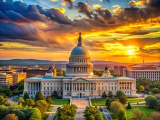 Fototapeta premium Stunning Capitol Skyline Photography: Rule of Thirds Composition, Cityscape Panorama, Washington DC