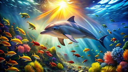 Stunning Dolphin and Fish Underwater Scene: Rule of Thirds Photography