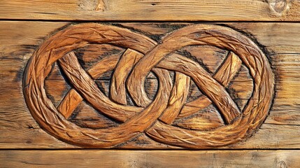 Obraz premium Intricate wooden carving depicting an endless knot design.