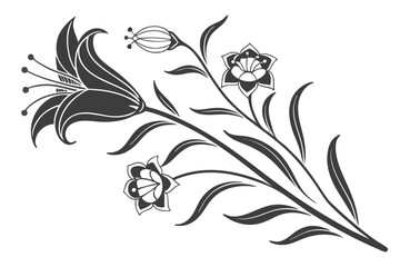 Arab floral bold design. Minimalist, simple, bold lines. black silhouette color and white background