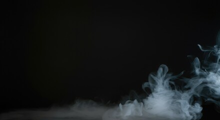 Abstract Smoke fog on black Background white cloudiness, mist or smog moves on black background with beautiful swirling gray smoke