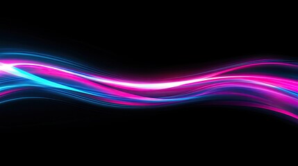 Naklejka premium Dynamic neon wave with vibrant pink and blue glow, smooth curves, motion trail effect, ultra high-resolution, 8K wallpaper