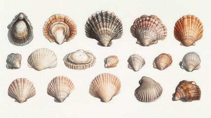 Collection of Various Shells Displayed on a Light Background