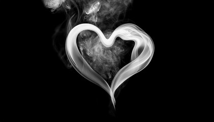 Stunning Symmetrical Heart Shaped Smoke Art Design on Black Background: Concept of Love, Creativity, Abstract Expression, Perfect for Romantic Themes, Art Projects, Posters, and Digital Designs