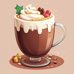 Festive hot chocolate with whipped cream and toppings