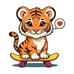Fototapeta premium Cute Tiger Cartoon Vector Icon Illustration Animal Nature Icon Concept Isolated Vector of cute tiger