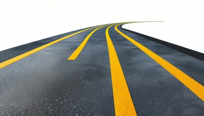 grey long road with yellow stripes on a white background