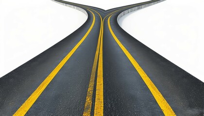 grey long road with yellow stripes on a white background