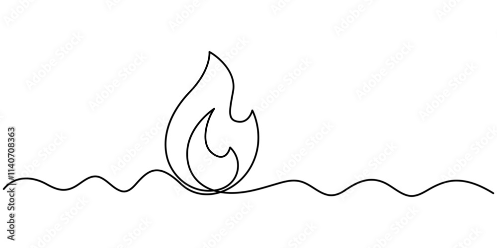 Poster continuous one line drawing fire art vector illustration of white background, continuous line drawin