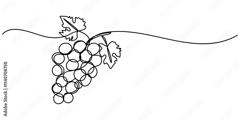 Aufkleber continuous line drawing of grapes on a transparent background, one line drawing grape fruits. single