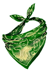 bandana scarf green color with classic pattern. Red. Hand drawn watercolor for label design and decoration of interior and postcards