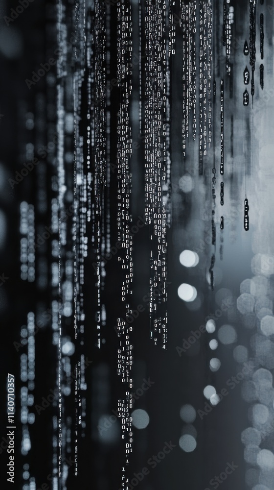 Aufkleber Sophisticated digital pattern with cascading elements and blurred background lights in an abstract setting