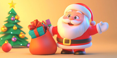 Fototapeta premium Santa Claus with Gift and Robot Featuring Heart Symbol
