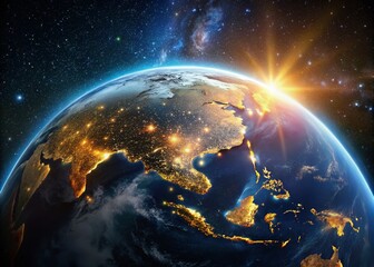 Fototapeta premium Stunning Night Earth Planet Animation, 4K Rotating Globe, Space Exploration, Cosmic Background, Galaxy Stars, Night Sky, Planetary Motion, Realistic Earth